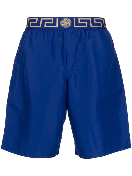 Versace logo embroidered swim shorts - Blue