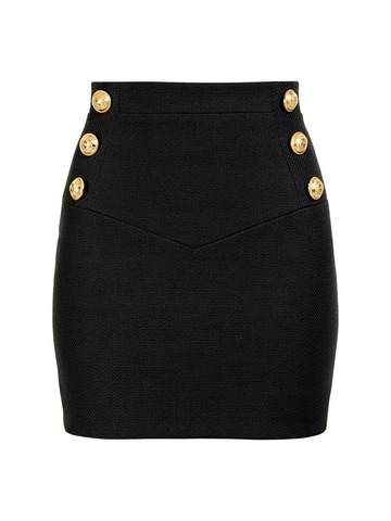 BALMAIN Cotton Piqué Mini Skirt in black