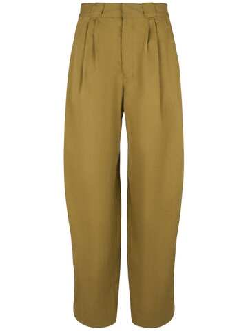 lemaire wide leg pleated cotton pants in khaki