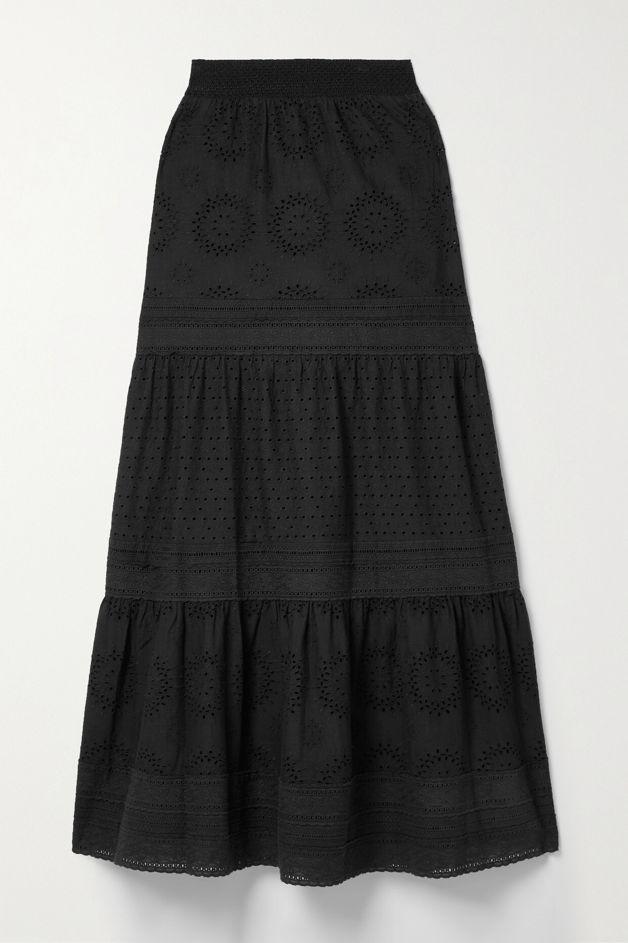 Alice + Olivia Alice + Olivia - Reise Tiered Broderie Anglaise Cotton And Linen-blend Maxi Skirt - Black