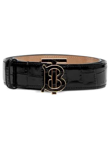 burberry logo plaque croc-embossed leather belt - black
