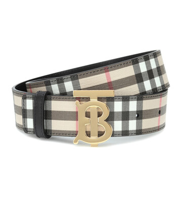 Burberry TB Check leather-trimmed belt in beige