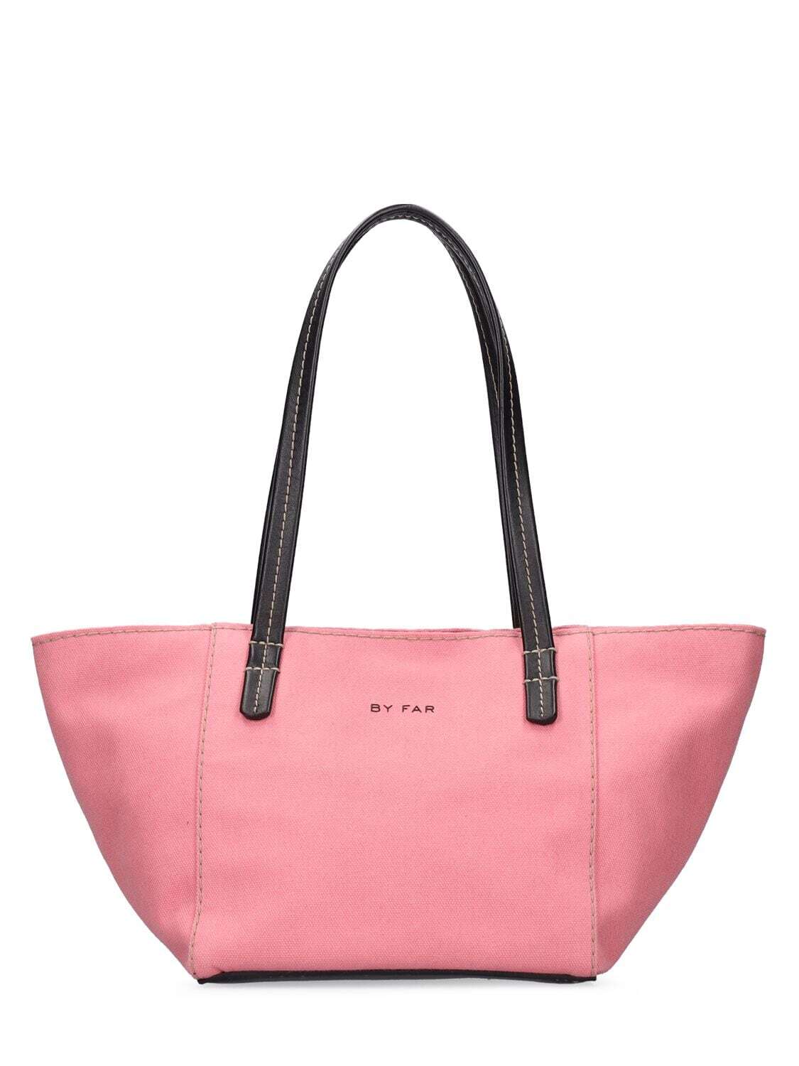 BY FAR Bar Canvas & Nappa Leather Tote Bag in pink
