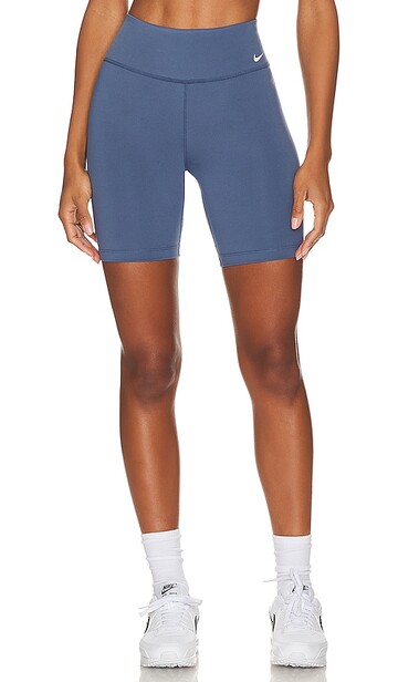 nike one mid riise 7 inch bike shorts in navy in blue / white