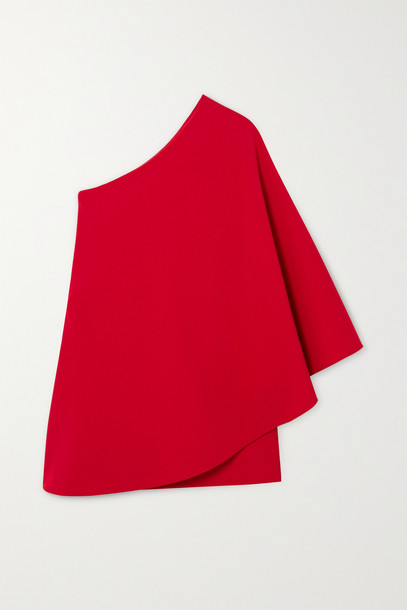 VALENTINO - One-sleeve Cape-effect Wool-blend Crepe Mini Dress - Red