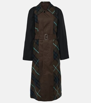 burberry burberry check reversible trench coat in green
