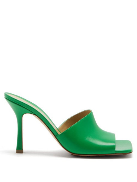 Bottega Veneta - Stretch Square-toe Leather Mules - Womens - Green ...