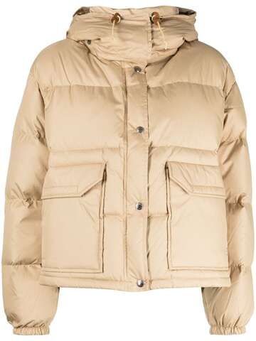 the north face hooded button-up padded jacket - brown