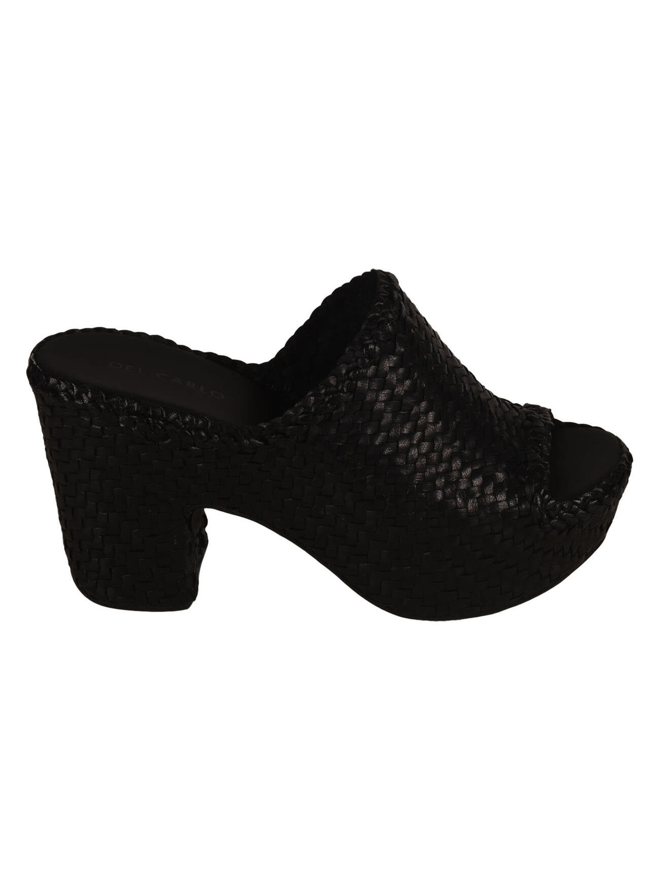 Del Carlo Block Heel Woven Sandals in black