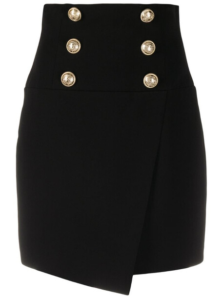 Balmain embossed buttons fitted skirt in black