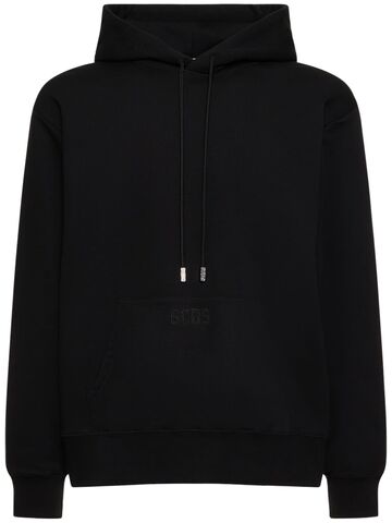 gcds crystal logo cotton hoodie in black
