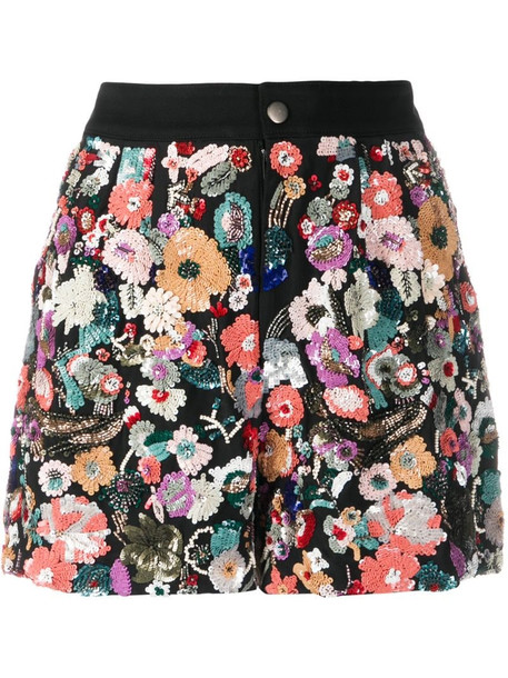 Etro floral sequin embroidery shorts in black