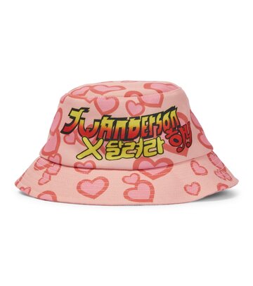 jw anderson x run hany printed canvas bucket hat in pink