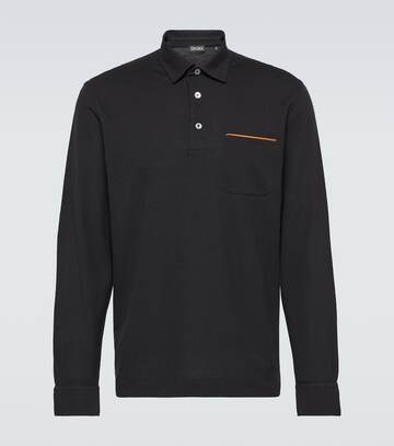 zegna long-sleeved cotton piqué polo shirt in black
