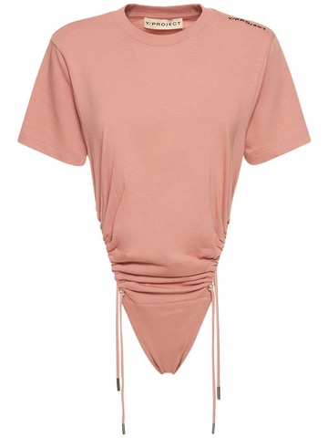 Y PROJECT Ruched Classic Cotton T-shirt Bodysuit in pink