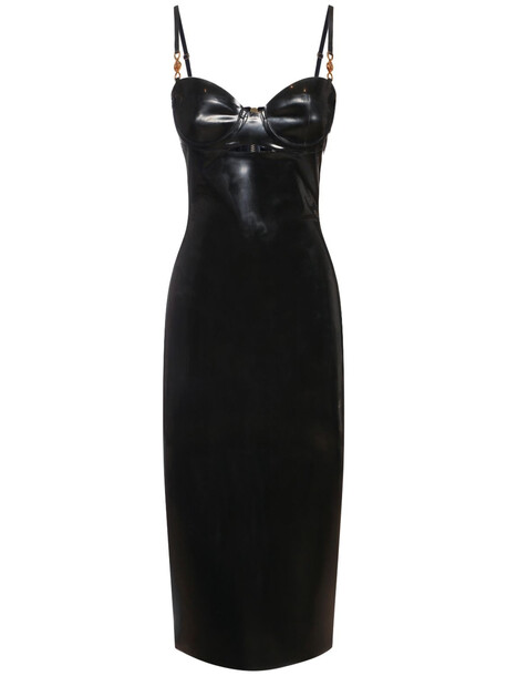 VERSACE Fitted Latex Midi Dress in black