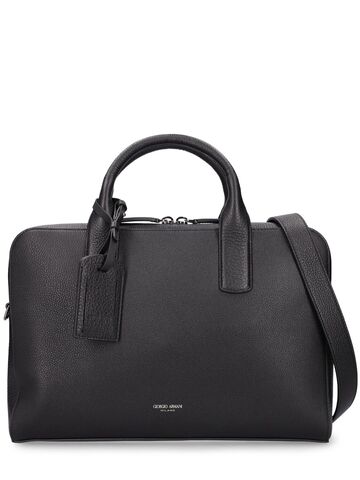 giorgio armani leather logo briefcase in black
