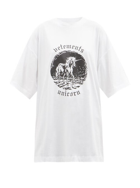 Vetements - Unicorn-print Cotton-jersey T-shirt - Womens - White Black