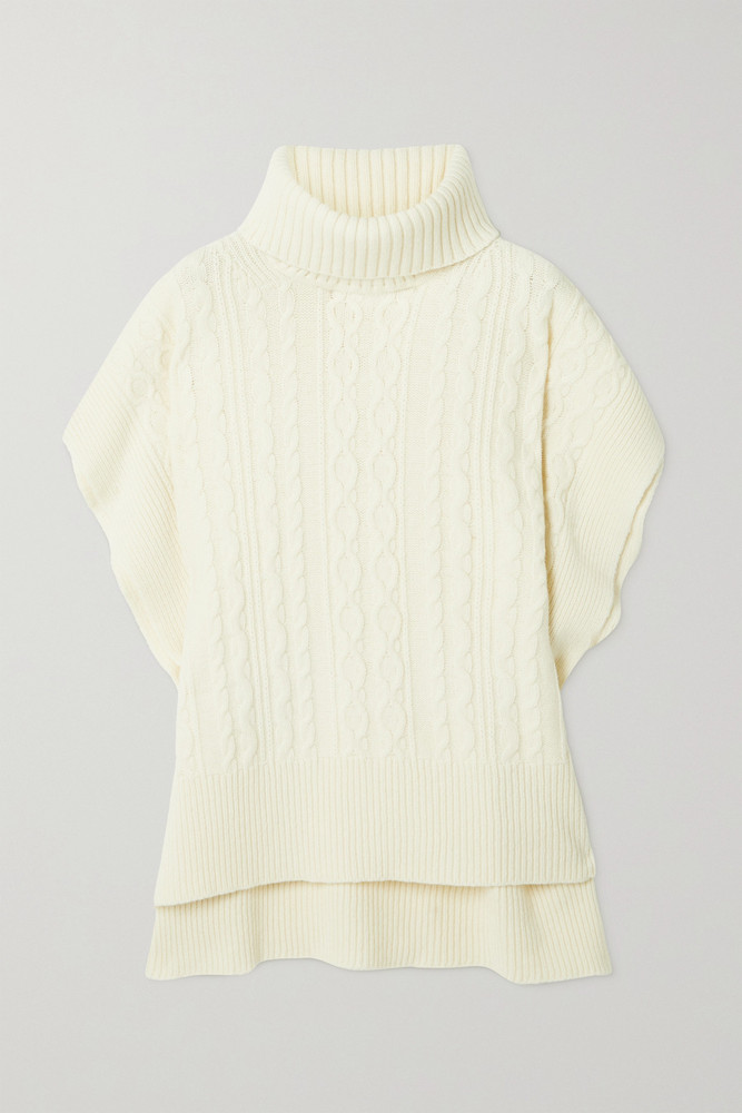 See By Chloé See By Chloé - Asymmetric Cable-knit Wool-blend Turtleneck Sweater - Ecru
