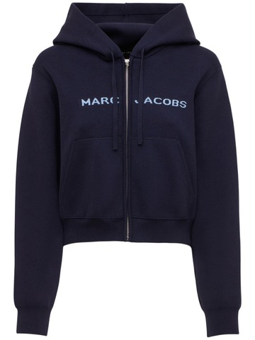 MARC JACOBS (THE) Logo Cropped Cotton Blend Zip Hoodie in navy