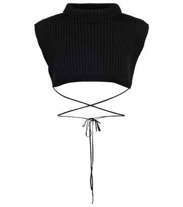 Jean Paul Gaultier Tie-trimmed wool crop top in black