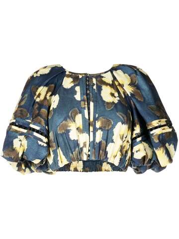 acler clovelly floral-print cropped blouse - blue