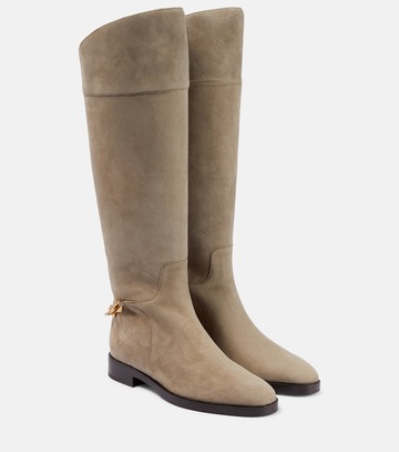 jimmy choo nell suede flat knee-high boots in grey
