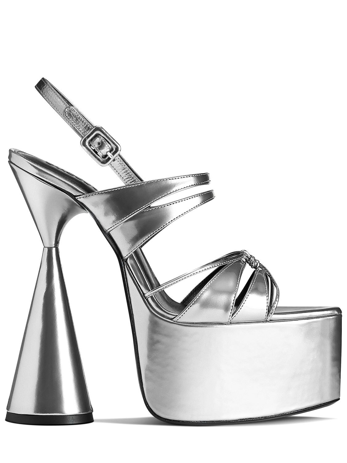 D'ACCORI 150mm Belle Metallic Leather Sandals in silver