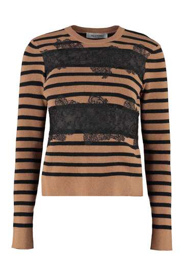 Valentino Long Sleeve Crew-neck Sweater in camel