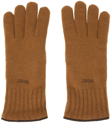 zegna tan oasi cashmere gloves
