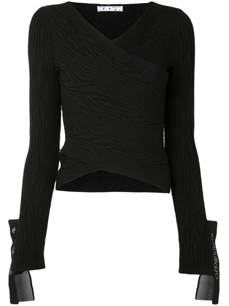 Off-White tiger ribbed wrap top in black