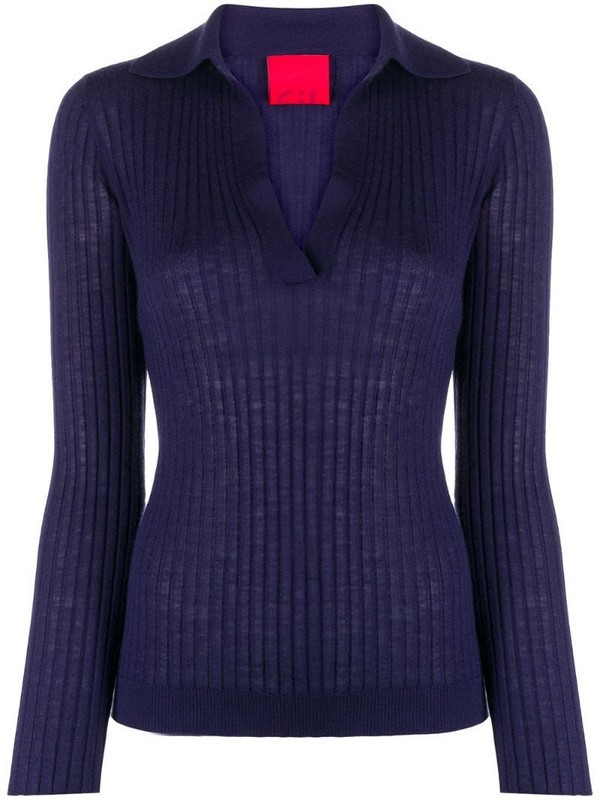 Cashmere In Love ribbed-knit polo jumper in blue