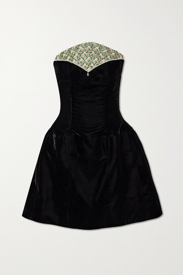 clio peppiatt - strapless embellished velvet mini dress - black
