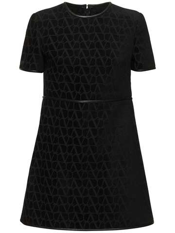 valentino v logo jacquard velvet mini dress in black