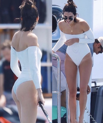 swimwear,white,one piece swimsuit,off the shoulder,kendall and kylie jenner,model