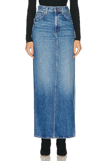 mother the candy stick skirt in denim-light