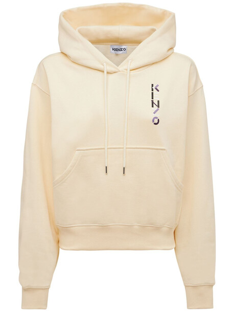 KENZO Embroidered Logo Cotton Hoodie in ivory
