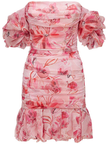 PRABAL GURUNG Roses Ruched Silk Crepe Mini Dress in pink