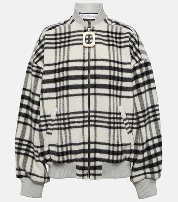 jw anderson checked wool-blend bomber jacket in black