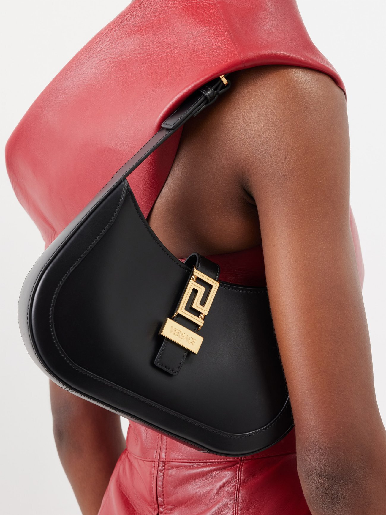 Versace - Greca Goddess Small Leather Shoulder Bag - Womens - Black