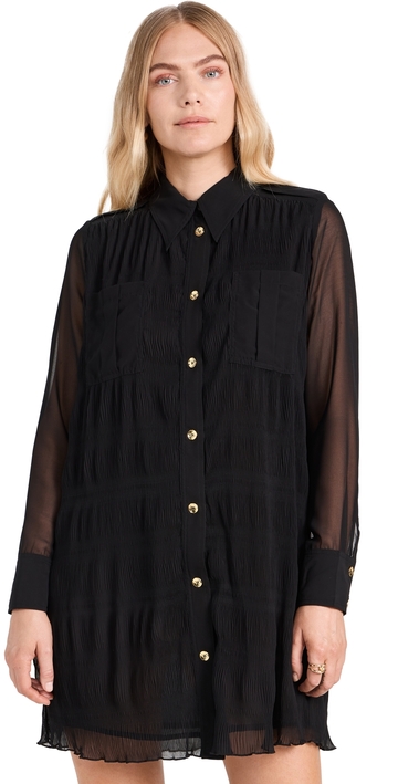 ganni pleated georgette shirt dress black 40