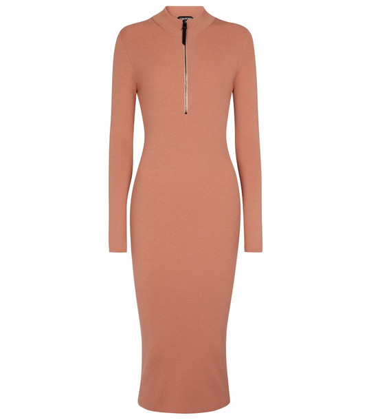 Tom Ford Ribbed-knit wool-blend midi dress in pink