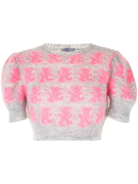 Ashley Williams teddy intarsia-knit cropped jumper - Pink