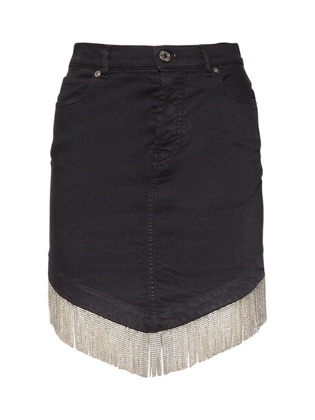 ALEXANDRE VAUTHIER Crystal Fringed Denim Mini Skirt in black