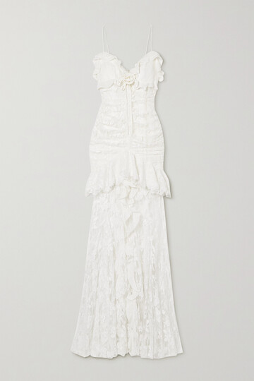 alessandra rich - embellished ruffled cotton-blend lace gown - white