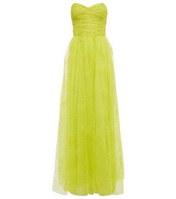 Monique Lhuillier Dotted tulle bustier gown in green