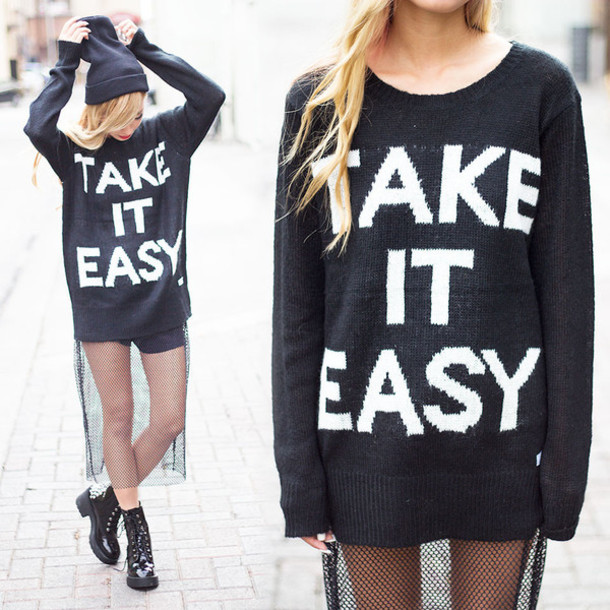 sweater take it easy black sweater knitwear fashion street stylish