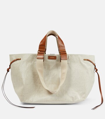isabel marant wardy leather-trimmed canvas tote bag in white