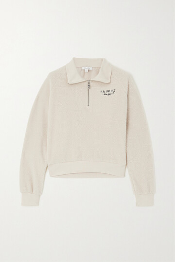 sporty & rich - cropped embroidered fleece sweatshirt - cream