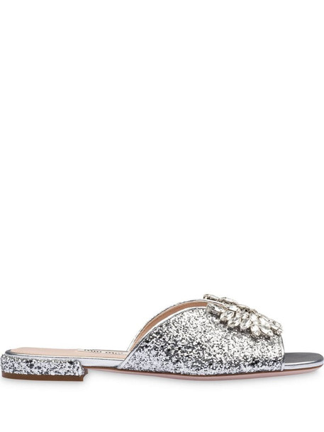 Miu Miu crystal-embellished glitter sandals in metallic